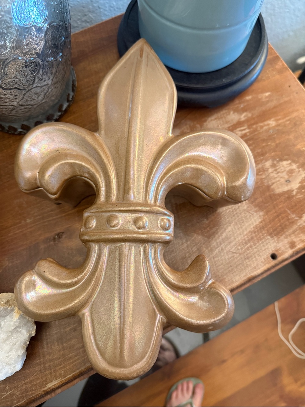 Large Gold/Bronze Fleur De Lis Decorative Storage / Trinket Box